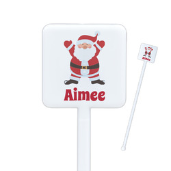 Santa Clause Making Snow Angels Square Plastic Stir Sticks - Double Sided (Personalized)