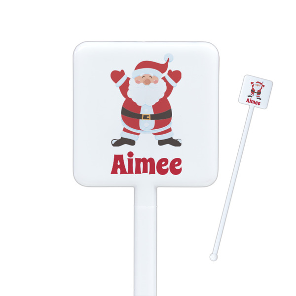 Custom Santa Clause Making Snow Angels Square Plastic Stir Sticks - Double Sided (Personalized)
