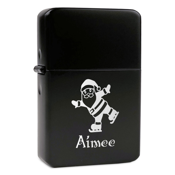 Custom Santa Clause Making Snow Angels Windproof Lighter - Black - Single Sided & Lid Engraved (Personalized)
