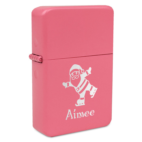 Custom Santa Clause Making Snow Angels Windproof Lighter - Pink - Single Sided & Lid Engraved (Personalized)