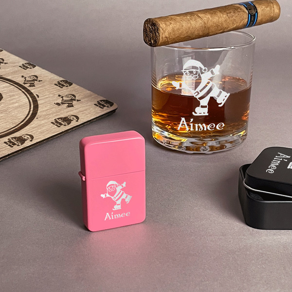 Santa Clause Making Snow Angels Windproof Lighters - Pink - In Context