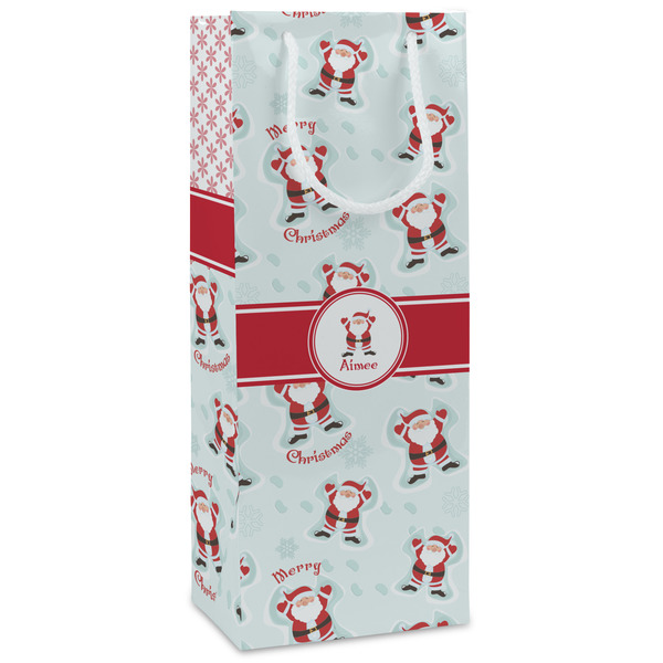 Custom Santa Clause Making Snow Angels Wine Gift Bags (Personalized)