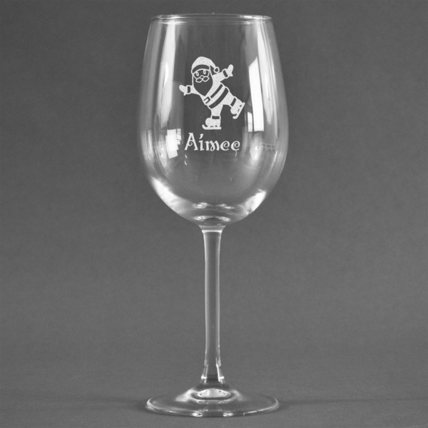 Custom Santa Clause Making Snow Angels Wine Glass - Engraved (Personalized)