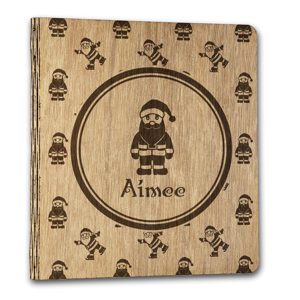 Custom Santa Clause Making Snow Angels Wood 3-Ring Binder - 1" Letter Size (Personalized)