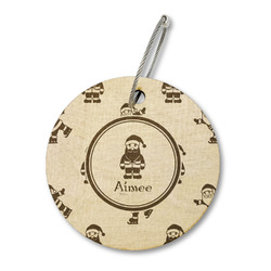 Santa Clause Making Snow Angels Wood Luggage Tag - Round (Personalized)