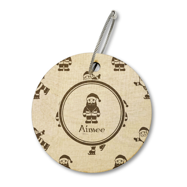 Custom Santa Clause Making Snow Angels Wood Luggage Tag - Round (Personalized)