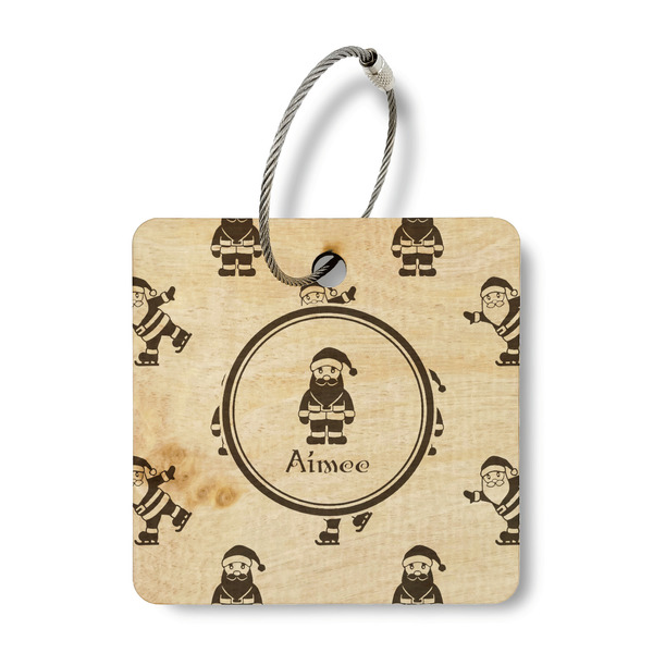 Custom Santa Clause Making Snow Angels Wood Luggage Tag - Square (Personalized)
