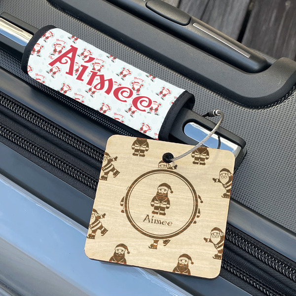 Santa Clause Making Snow Angels Wood Luggage Tags - Square - Lifestyle