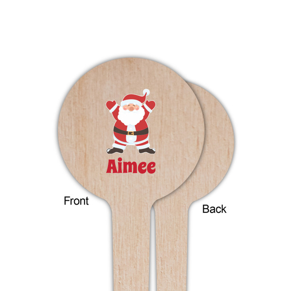 Santa Clause Making Snow Angels Wooden 4" Food Pick - Round - Single Sided - Front & Back