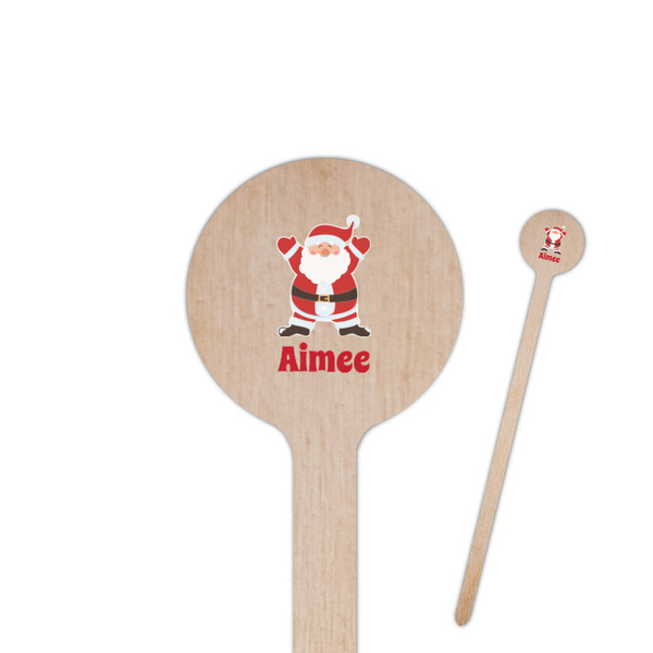 Custom Santa Clause Making Snow Angels 6" Round Wooden Stir Sticks - Single Sided (Personalized)