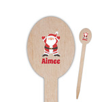 Santa Clause Making Snow Angels Oval Wooden Food Picks - Single Sided (Personalized)