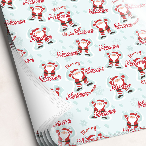 Custom Santa Clause Making Snow Angels Wrapping Paper Sheets - Single-Sided - 20" x 28" (Personalized)