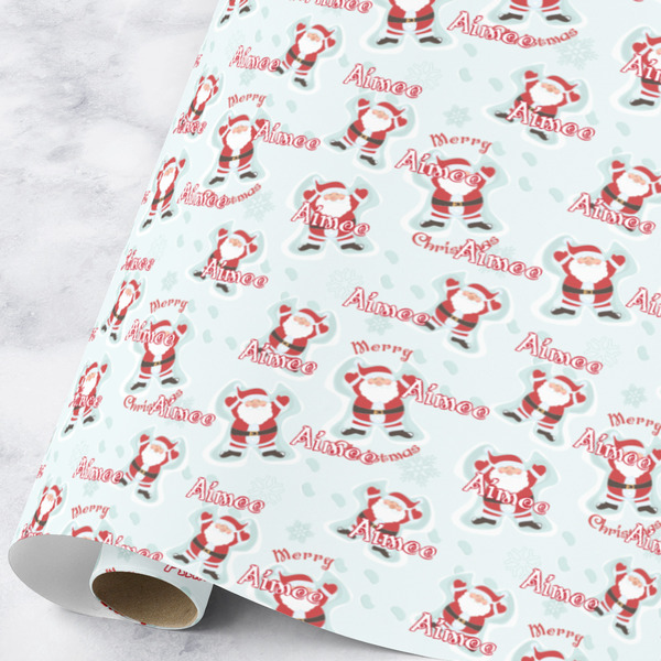 Custom Santa Clause Making Snow Angels Wrapping Paper Roll - Large (Personalized)