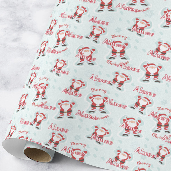 Custom Santa Clause Making Snow Angels Wrapping Paper Roll - Large - Matte (Personalized)