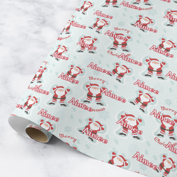 Custom Santa Clause Making Snow Angels Wrapping Paper Roll - Medium - Matte (Personalized)