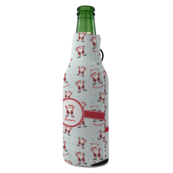 Santa Clause Making Snow Angels Zipper Bottle Cooler - ANGLE (bottle)