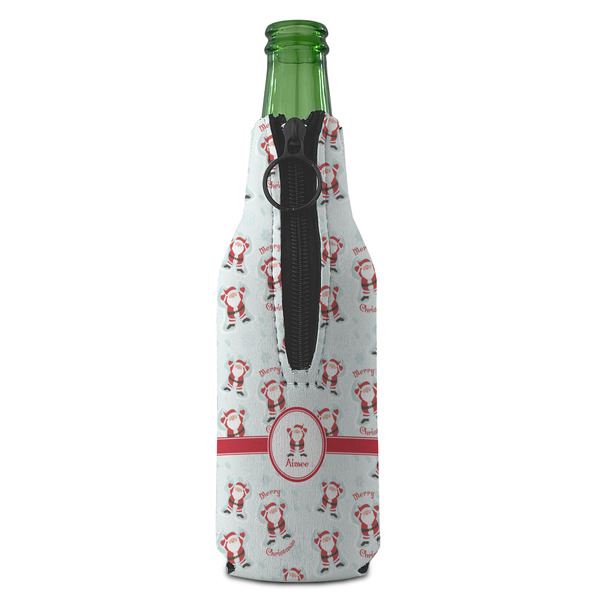 Santa Clause Making Snow Angels Zipper Bottle Cooler - BACK (bottle)