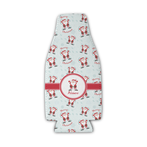 Santa Clause Making Snow Angels Zipper Bottle Cooler - Set of 4 - FRONT