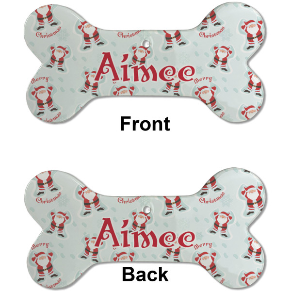 Santa Clause making snow angels Ceramic Flat Ornament - Bone Front & Back (APPROVAL)