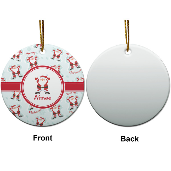 Santa Clause making snow angels Ceramic Flat Ornament - Circle Front & Back (APPROVAL)