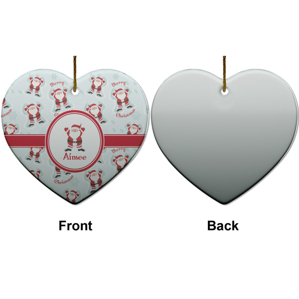 Santa Clause making snow angels Ceramic Flat Ornament - Heart Front & Back (APPROVAL)