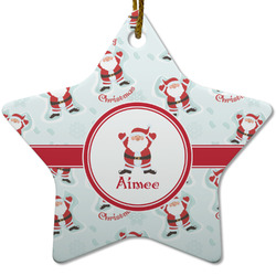Santa Clause Making Snow Angels Star Ceramic Ornament w/ Name or Text