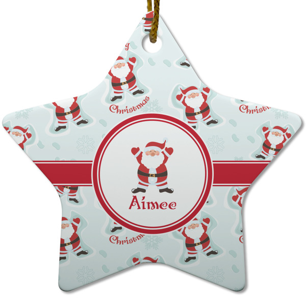 Santa Clause making snow angels Ceramic Flat Ornament - Star (Front)