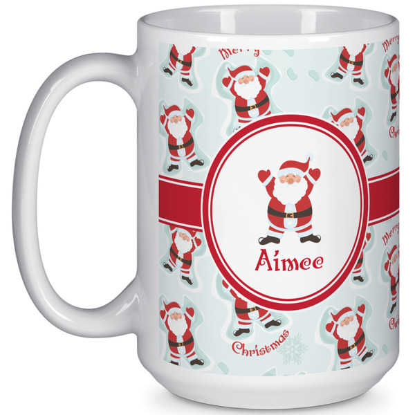 Custom Santa Clause Making Snow Angels 15 Oz Coffee Mug - White (Personalized)