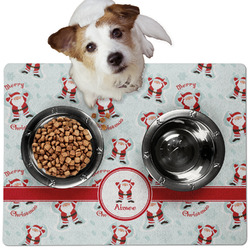 Santa Clause Making Snow Angels Dog Food Mat - Medium w/ Name or Text