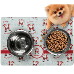 Santa Clause Making Snow Angels Dog Food Mat - Small w/ Name or Text