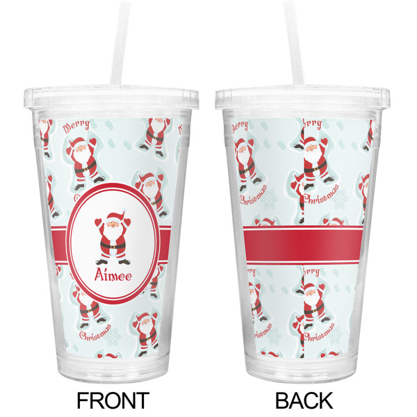 Santa Clause making snow angels Double Wall Tumbler with Straw - Approval