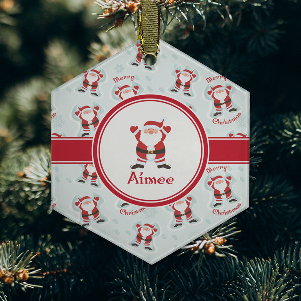 Santa Clause making snow angels Frosted Glass Ornament - Hexagon (Lifestyle)