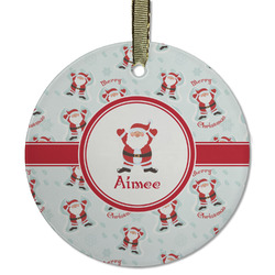Santa Clause Making Snow Angels Flat Glass Ornament - Round w/ Name or Text