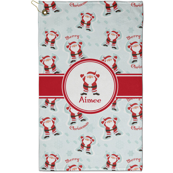 Custom Santa Clause Making Snow Angels Golf Towel - Poly-Cotton Blend - Small w/ Name or Text