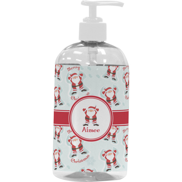 Custom Santa Clause Making Snow Angels Plastic Soap / Lotion Dispenser (16 oz - Large - White) (Personalized)
