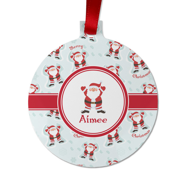 Custom Santa Clause Making Snow Angels Metal Ball Ornament - Double Sided w/ Name or Text