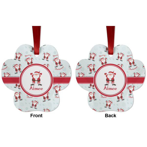 Santa Clause making snow angels Metal Paw Ornament - Front and Back