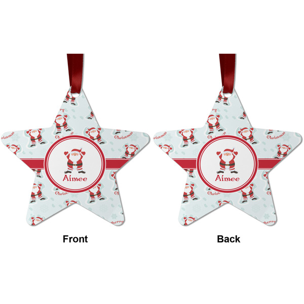 Santa Clause making snow angels Metal Star Ornament - Front and Back