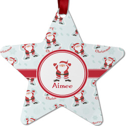 Santa Clause Making Snow Angels Metal Star Ornament - Double Sided w/ Name or Text