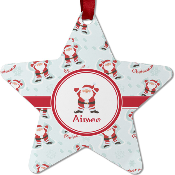 Custom Santa Clause Making Snow Angels Metal Star Ornament - Double Sided w/ Name or Text