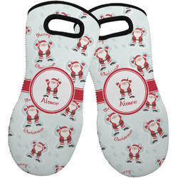 Santa Clause Making Snow Angels Neoprene Oven Mitts - Set of 2 w/ Name or Text