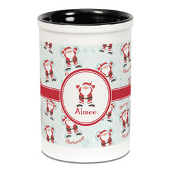 Santa Clause Making Snow Angels Ceramic Pencil Holders - Black