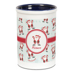 Santa Clause Making Snow Angels Ceramic Pencil Holders - Blue