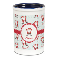 Santa Clause Making Snow Angels Ceramic Pencil Holders - Blue