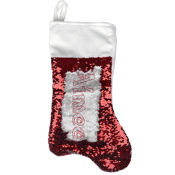 Custom Santa Clause Making Snow Angels Reversible Sequin Stocking - Red (Personalized)