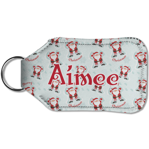 Santa Clause making snow angels Sanitizer Holder Keychain - Small (Back)