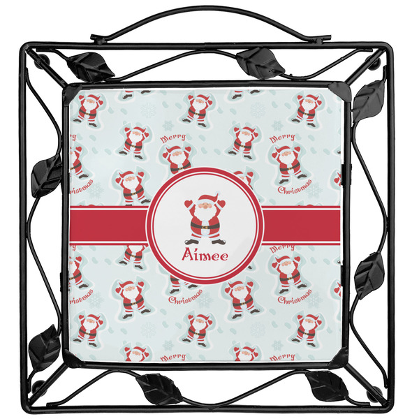 Custom Santa Clause Making Snow Angels Square Trivet w/ Name or Text
