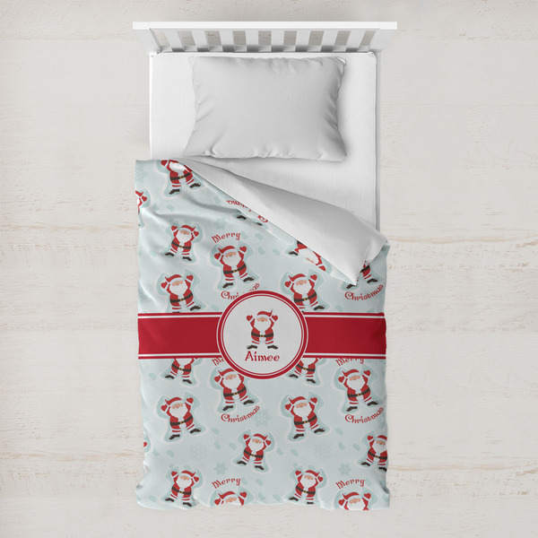 Custom Santa Clause Making Snow Angels Toddler Duvet Cover w/ Name or Text