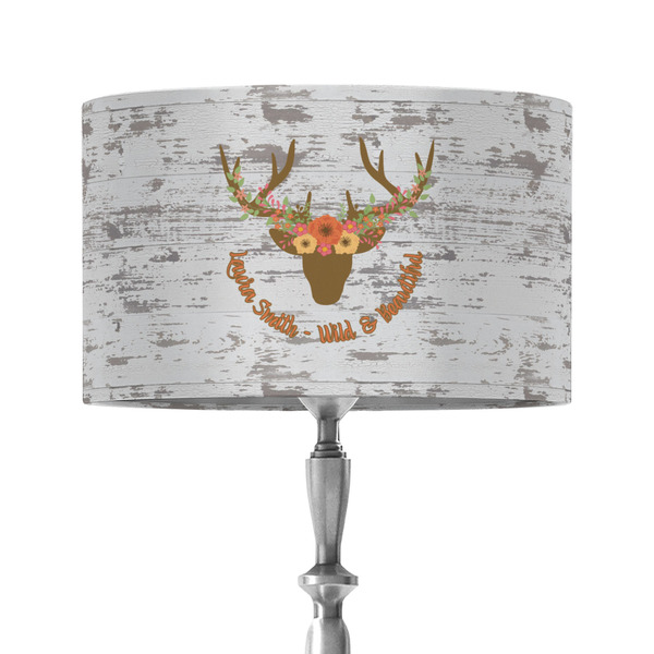 Custom Floral Antler 12" Drum Lamp Shade - Fabric (Personalized)