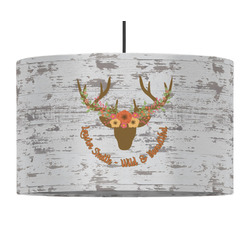 Floral Antler 12" Drum Pendant Lamp - Fabric (Personalized)